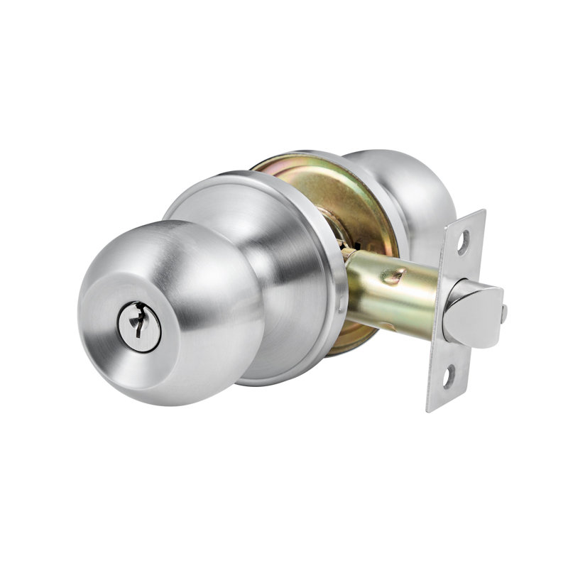 Satin Nickel Keyed Entry Door Knob Set - Durable Round Privacy Handle with Adjustable Latch for Bedroom & Bathroom