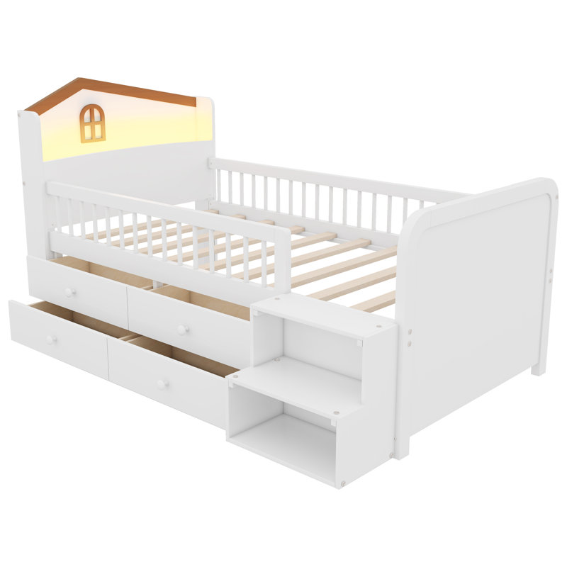 Lit mezzanine bas avec lumières DEL, Blanc