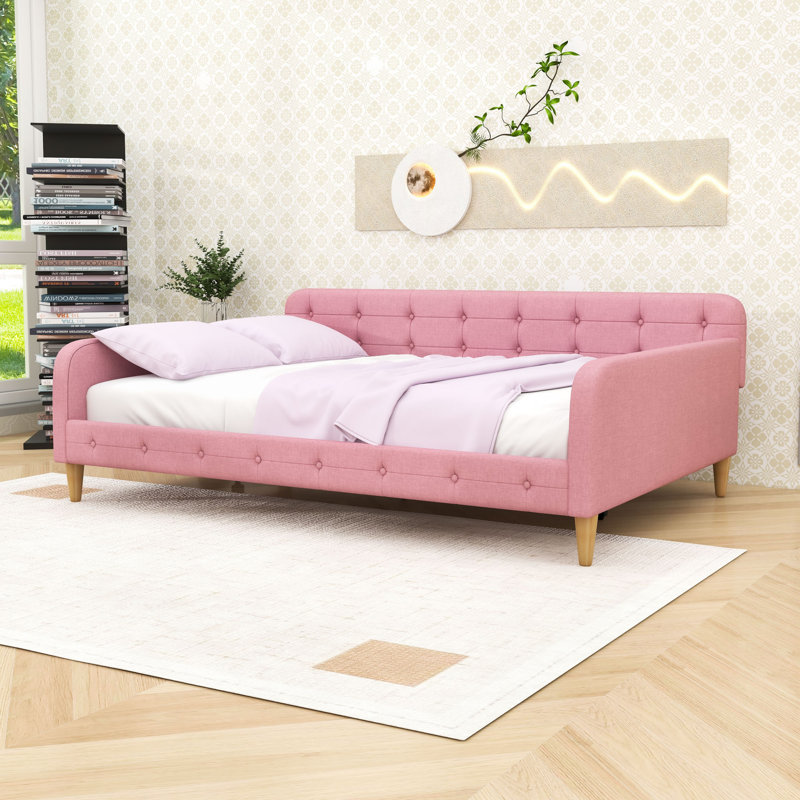 Upholstered Daybed with Button-Tufted Design, Queen, Pink