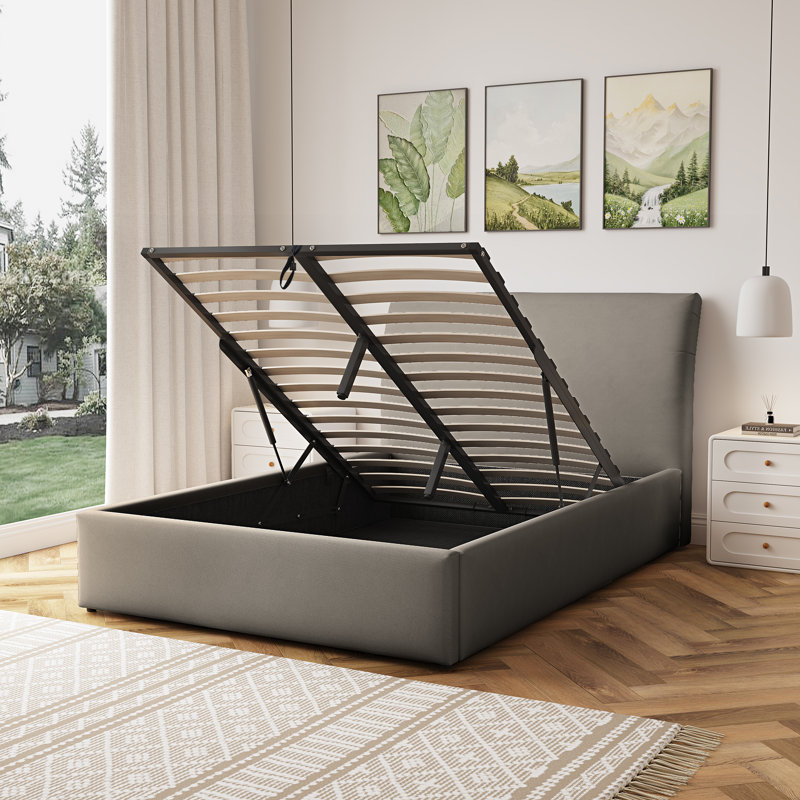 Upholstered Ottoman Storage Bed, Double (4'6), Brown