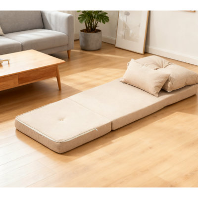 Chaise longue, canapé-lit pliant rembourré avec dossier réglable, beige