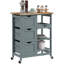 Chariot roulant pour îlot de cuisine, chariot de service de bar, chariot compact sur roulettes avec plateau en bois, tablettes et tiroirs pour la salle à manger, gris-129490378