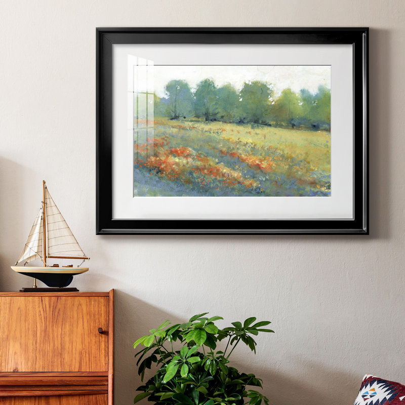 Paysage champêtre I - peinture encadrée, Noir, H 22,5 po x l 30,5 po x P 1 po, Blanc