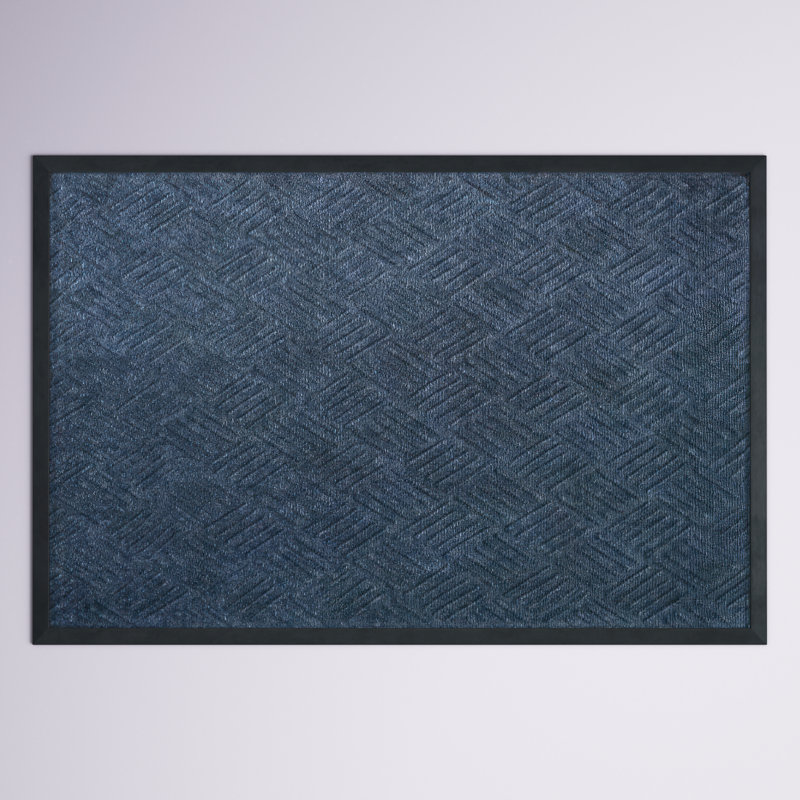 Tapis de porte antidérapant intérieur / extérieur en caoutchouc Ashel, Bleu, L 24 po x L 36 po