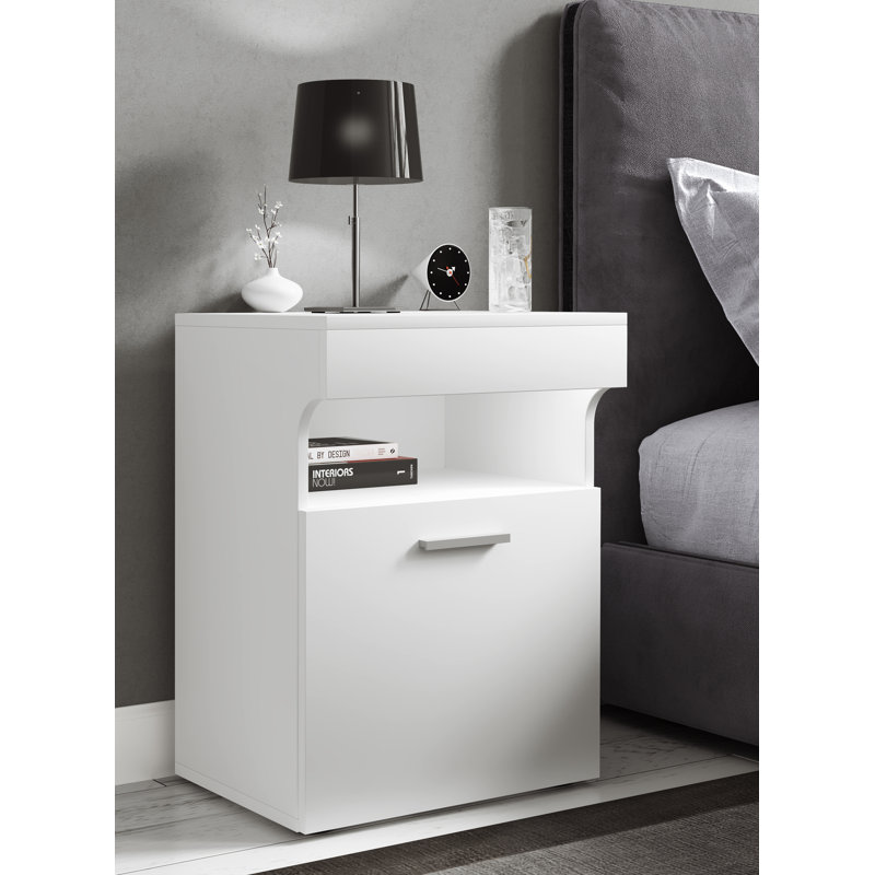 Enni 45cm W Manufactured Wood Bedside Table, White