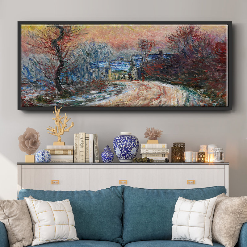 «Road to Giverny in Winter, Sunset, 1885», toile encadrée, H 20 po x l 50 po