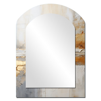 Golden And Beige Abstract Fusion I - Beach Arch Decorative Wall Mirror, Beige Asymmetrical Mirror, Printed Metal Art
