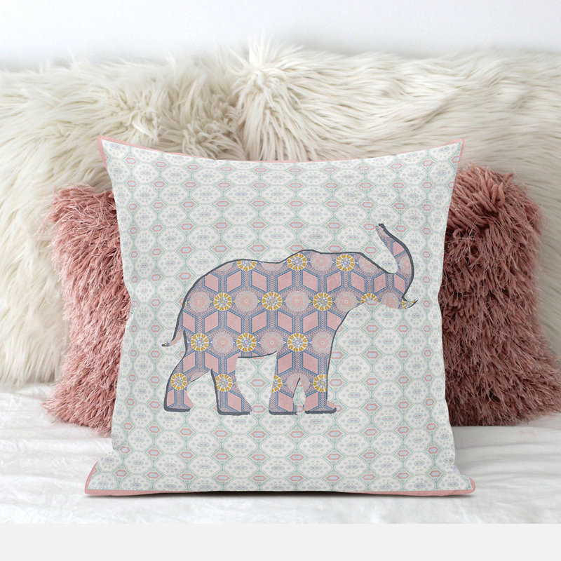  Housse et insert de coussin carré en polyester intérieur / extérieur, 18 po x 18 po, Rose / Vert / Brun