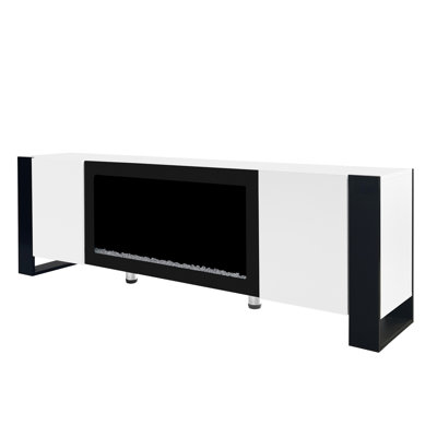Meuble télé avec foyer électronique 34,2 po, surface blanche, conception simple, 2 armoires étagères
