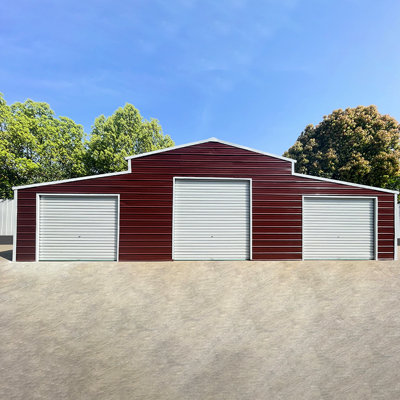 Garage en métal résistant aux intempéries de 42 pi x 30 pi pour l'équipement, structure en acier galvanisé, 14 cadres, 26 panneaux, trois portes roulantes, entrée latérale, fenêtre, finition rouille rouge, remise de rangement robuste de durée de vie de 15 à 20