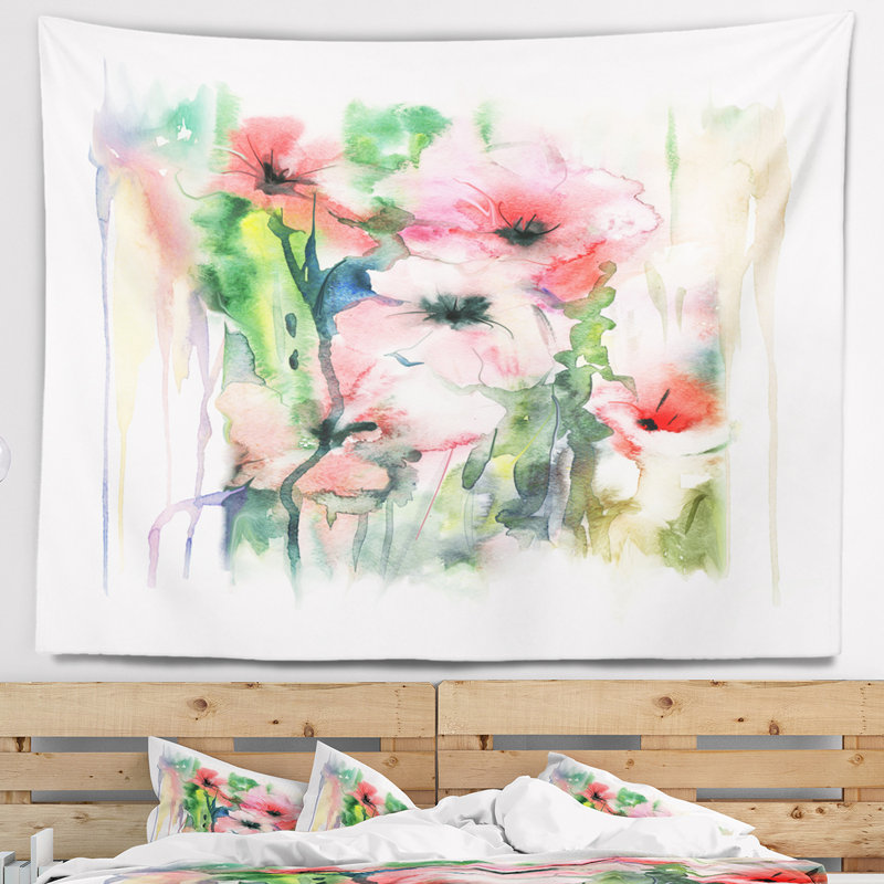 Tapisserie d’illustration rose en polyester d’animaux en polyester avec accessoires suspendus inclus, H 32 po x l 39 po