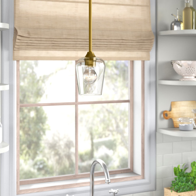 Luminaire suspendu en verre Dahlya, Laiton vieilli, H 7,5 po x l 5,5 po x P 5,5 po
