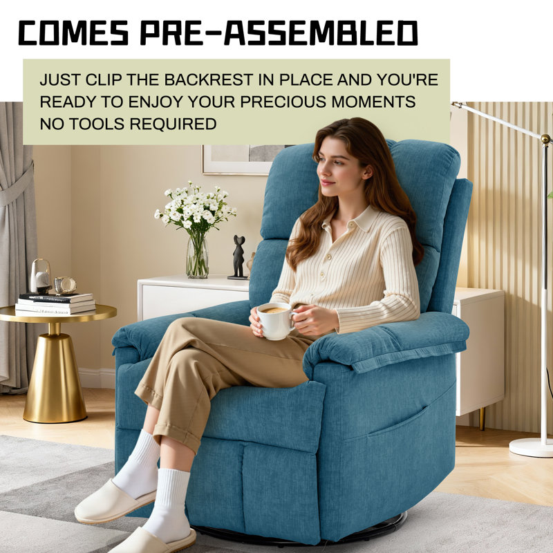 Recliner Chair,Rocker Recliners for Adults, Small Recliners for Small Spaces, Manual Recliner with Side Pockets for Living Room Bedroom