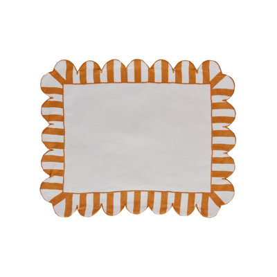 Jardin Embroidered Linen Scalloped Stripe Placemats