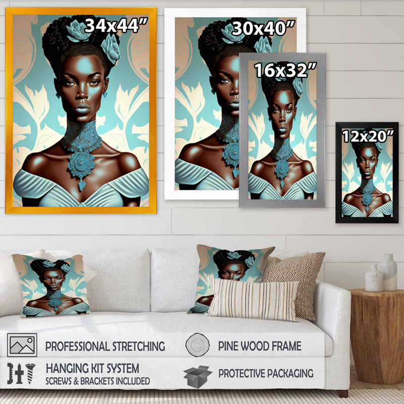 Rétro modèle haute couture afro-américain VI sur toile, H 20 po x l 12 po x P 1 po, Encadrement doré