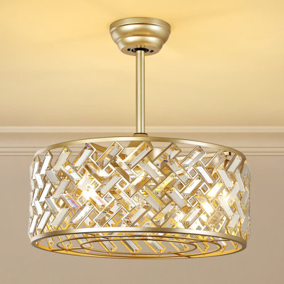 Ventilateur de plafond moderne en cristal 19,49 po avec lumière, moteur à courant continu réversible, télécommande et contrôle d'application, tige réglable