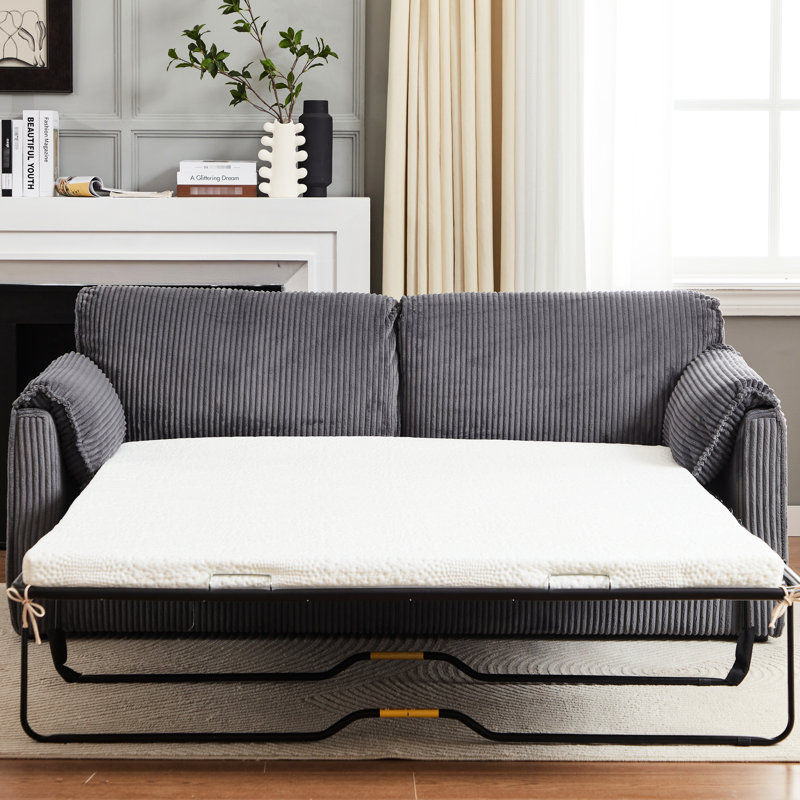 79.13-Inch Futon Sleeper Couch, Modern Pull Out Bed, Grey Corduroy, Metal Construction, For Living Room Style, 450 Pounds Max Load Sleeper, Comfy Base, Functional Use, Pound Capacity