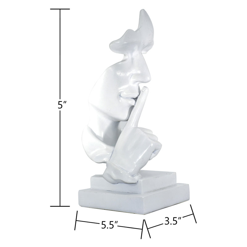 Adam & Friends Home Decor Silence Is Golden Sculpture | 1-Piece, 5'' H x 3.5'' W x 5.5'' D, White