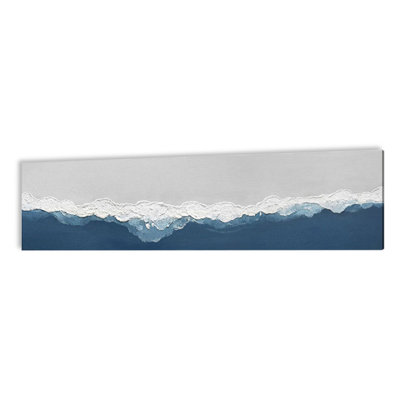 Gray + White + Blue Rectangle Canvas + Solid Wood Wall art