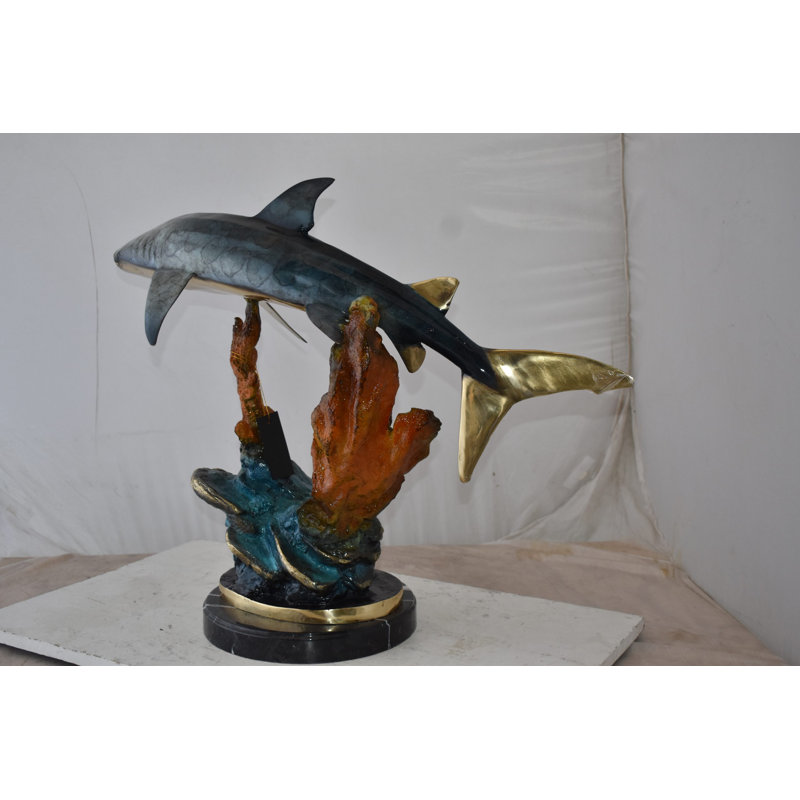 Statue en bronze de requin-baleine nageant dans l'océan Carwell, taille: 31 po x 14 po x H 26 po