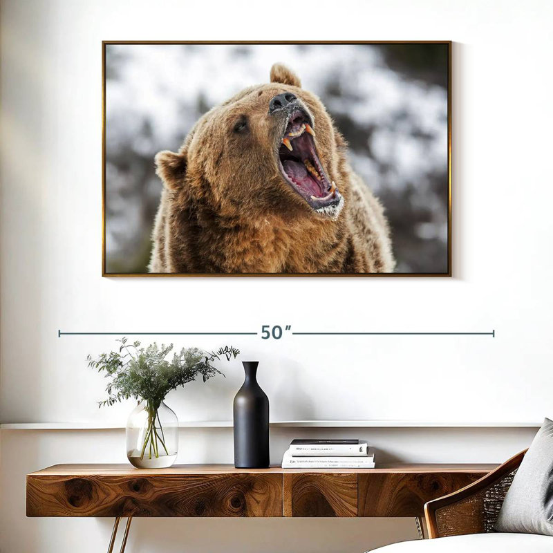 Grizzly rugissant, Cadre flottant doré, 40 po x 27 po