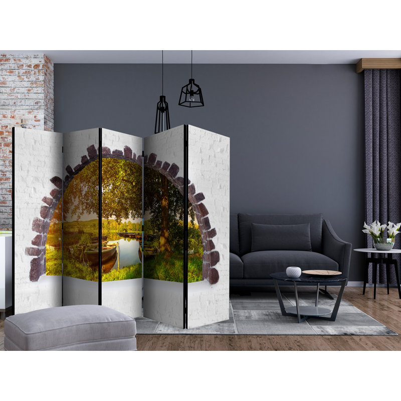 Gomidas 225 cm W x 172 cm H 5 - Panel Solid Wood Folding Room Divider