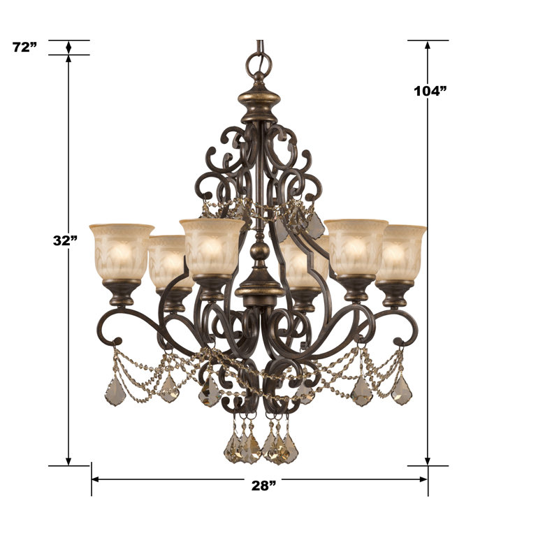 Tusten 6 - Light Dimmable Classic / Traditional Chandelier, Golden Teak Majestic Wood Polish