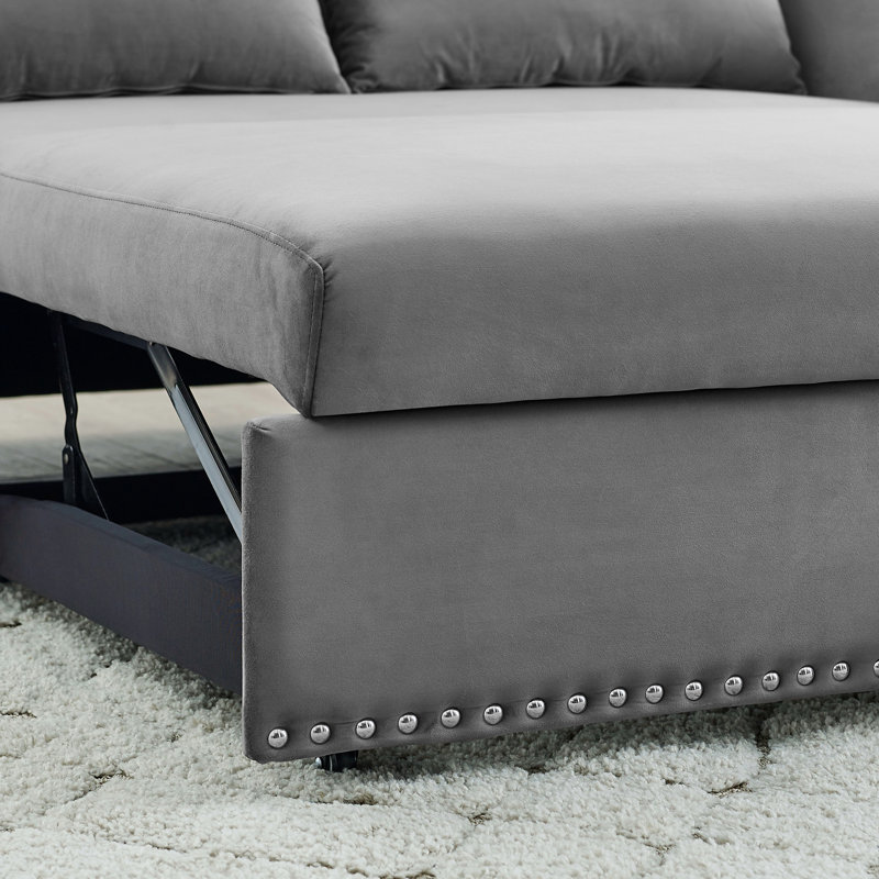Araluen 55'' Velvet Convertible Sofa, Gray Velvet