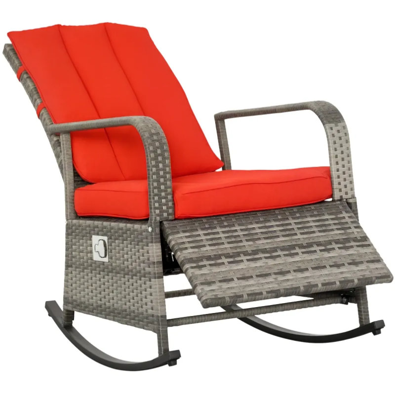 Fauteuil inclinable d'extérieur en rotin d'extérieur, chaise berçante rouge
