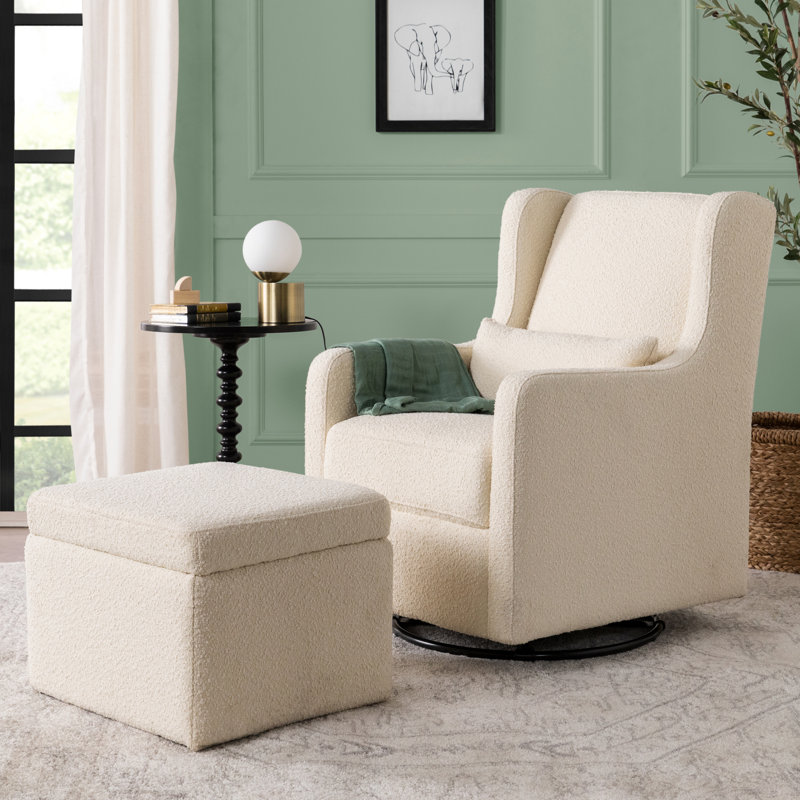 Adrian Swivel Glider and Ottoman, Ivory Boucle