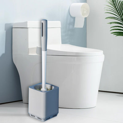 Brosse de toilette morte en coin avec poignée longue et base murale, poils doux, nettoyage pour salle de bain, bleu