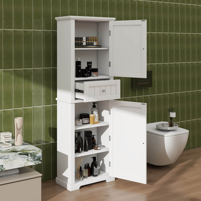 Grande armoire de rangement autoportante avec tiroir réglable, Blanc