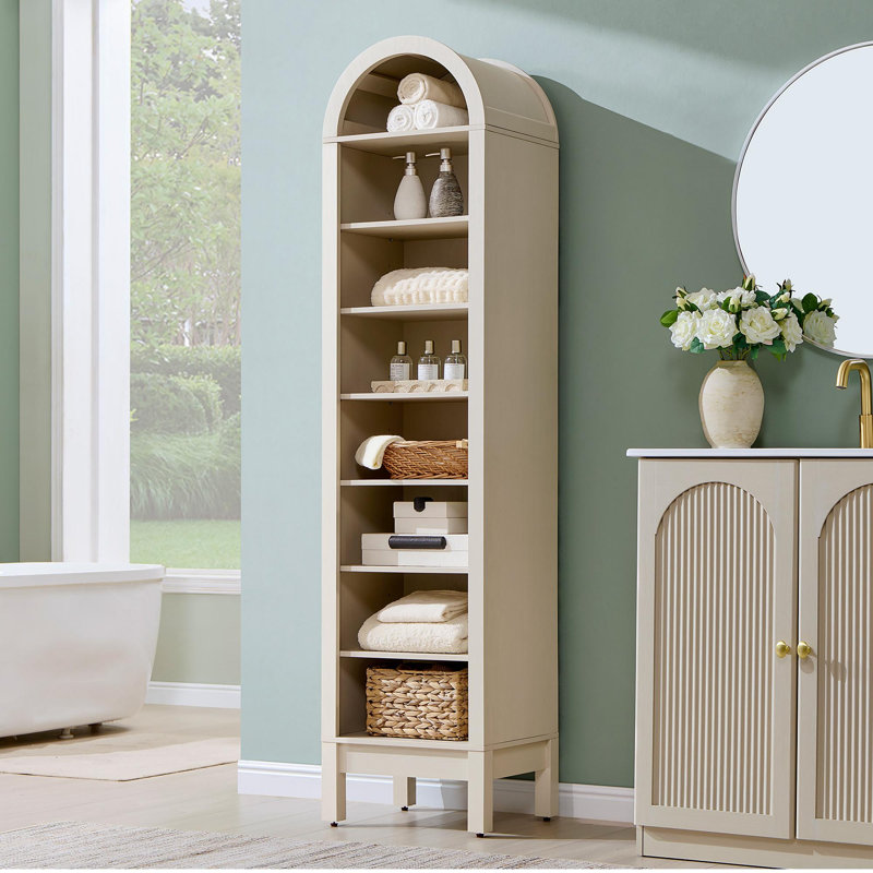 Manufactured Wood Freestanding Bathroom Cabinet, 70.9" H x 17" W x 13.75" D, Cream