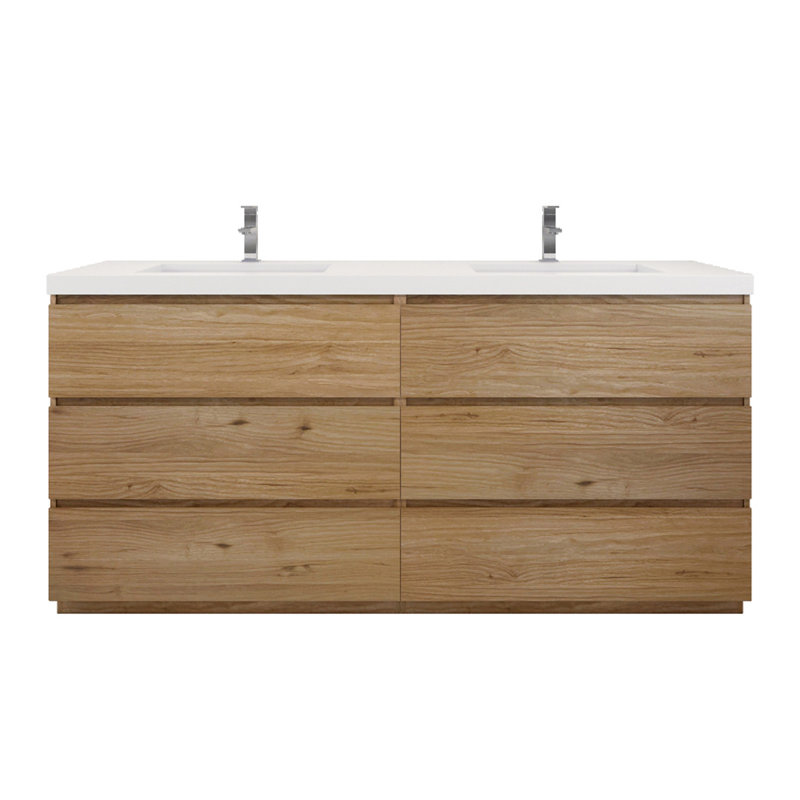 Ensemble de meuble-lavabo double 72 po Boularderie, Chêne naturel