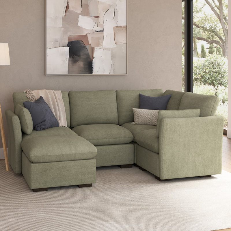 Canapé modulaire modulaire à 3 places avec repose-pieds et rangement, meubles de salon, Polyester vert doux
