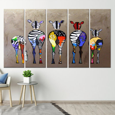 Urban Graffiti Zebra: Printed Canvas Artwork for Modern Decor,5P Wrapped Canvas