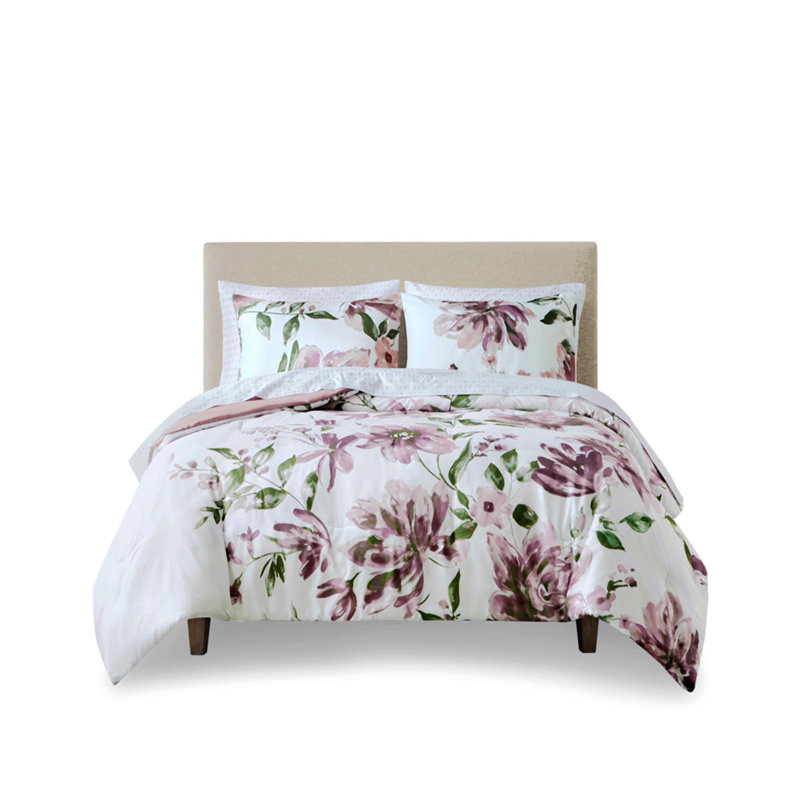 Polyester Comforter, Mauve Floral, Twin Comforter + 2 Pillowcases