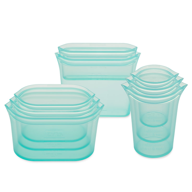 Zip Top Reusable Food Storage Bags | Full Set of 8 [Teal]  | Microwave, Dishwasher and Freezer Safe, Teal