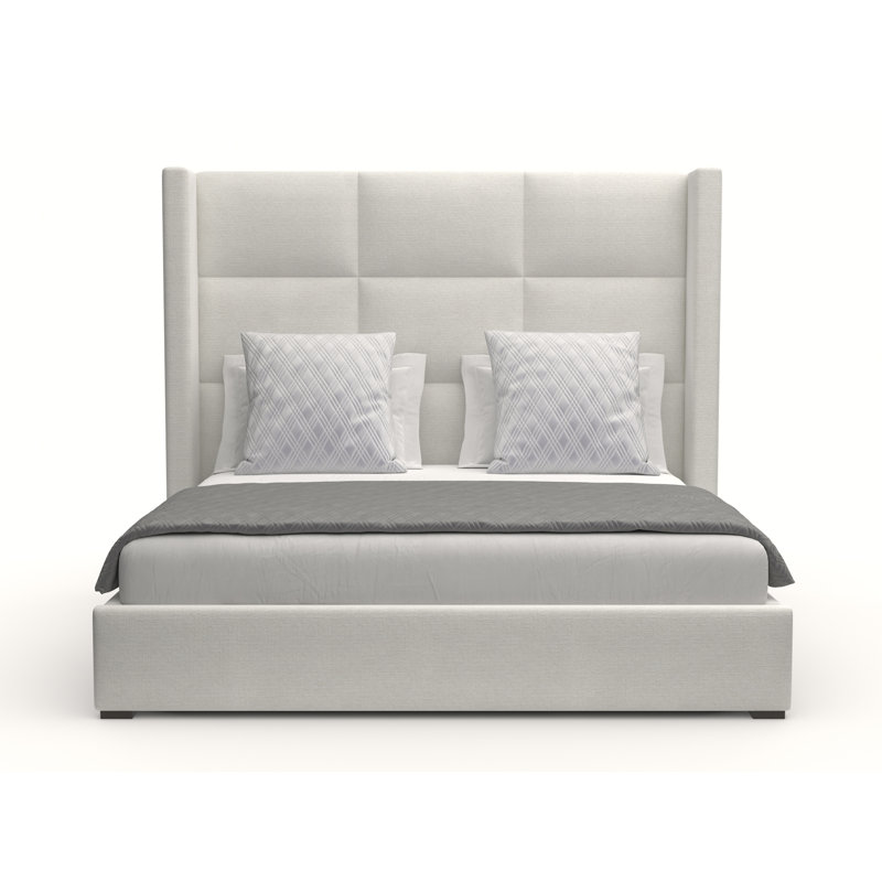 Lit tapissier standard Esparto, Très grand lit californien taille mi-haute, Revolution® blanc cassé