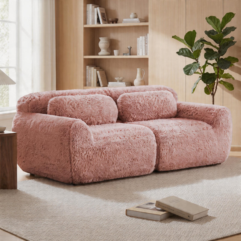 Canapé 2 places en peluche à compression - sans assemblage, base antidérapante, Rose