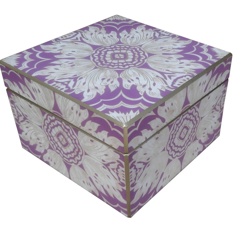 Reverse Painted Mirror Accessory Box, Lavender