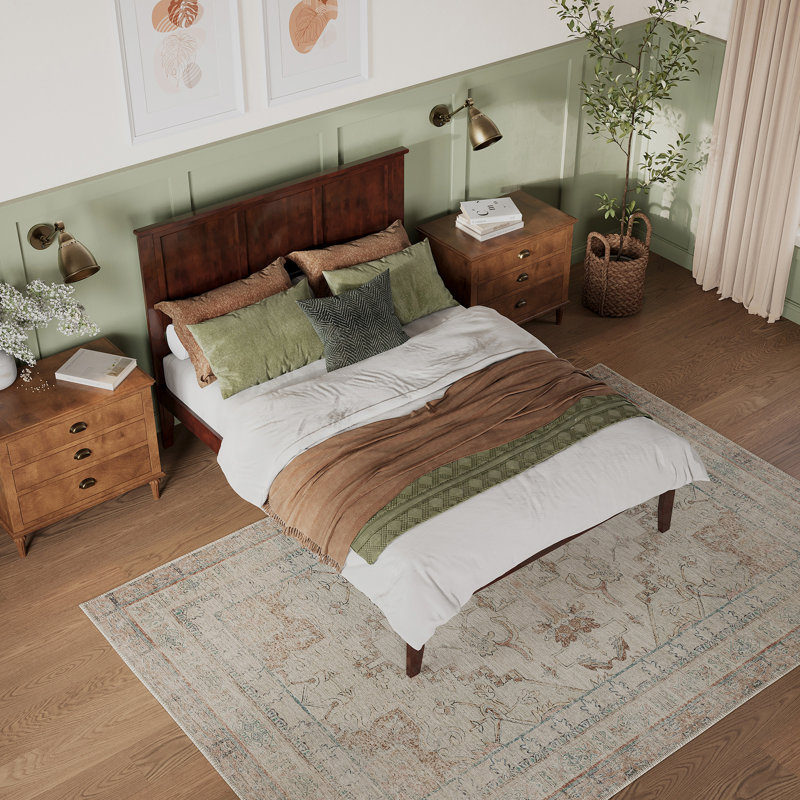 Clyda Solid Wood Panel Bed, Walnut, Queen