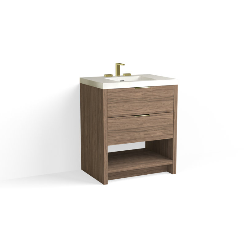 Vue 30" W Freestanding Single Bathroom Vanity, Ashlin, Glossy White/8" Widespread, Matte Black