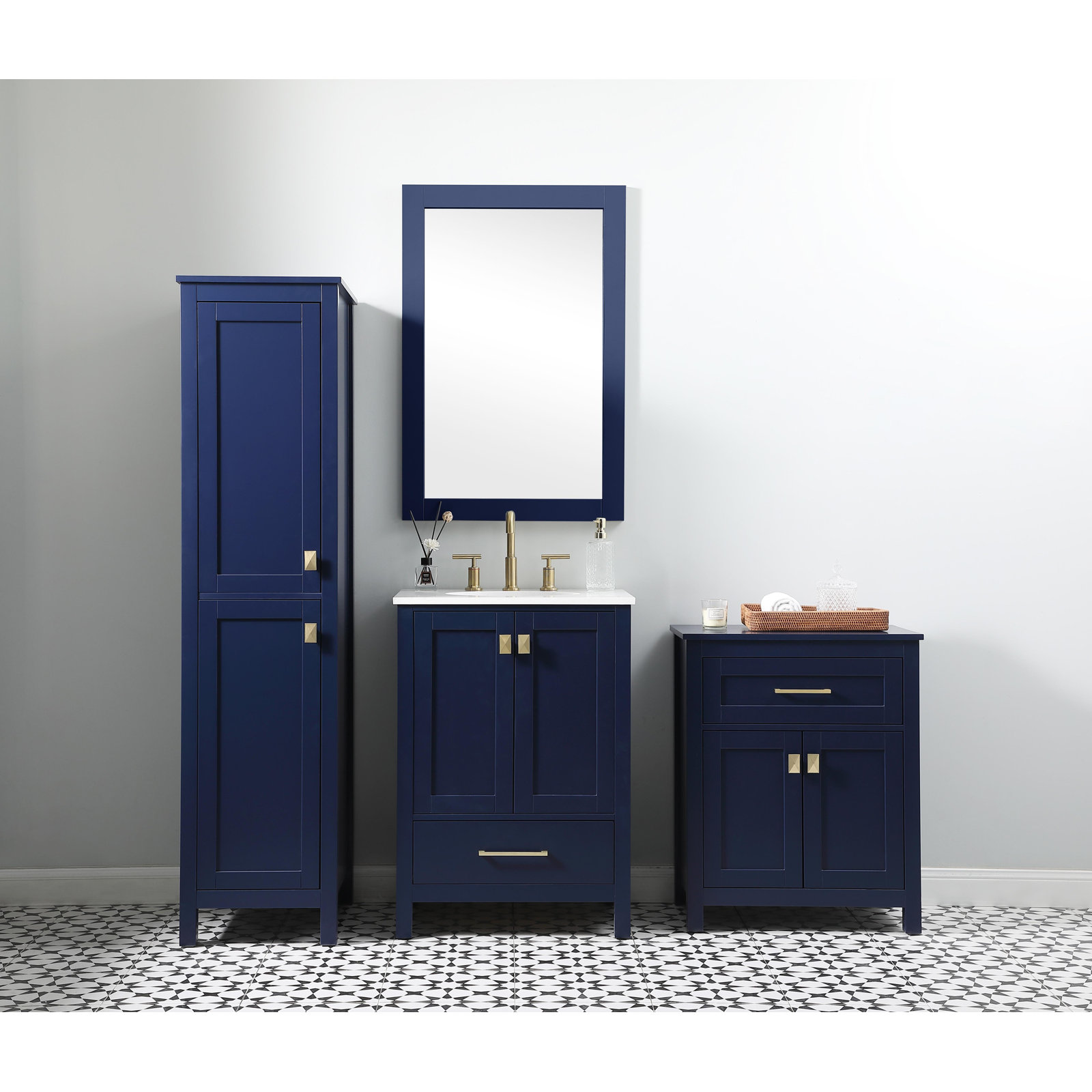 Destinymarie Linen Cabinet, Blue/Gold, 65"H x 16"W x 22"D