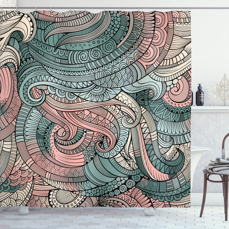 Abstract Shower Curtain with Hooks Included, 84"H x 69"W, Slate Blue