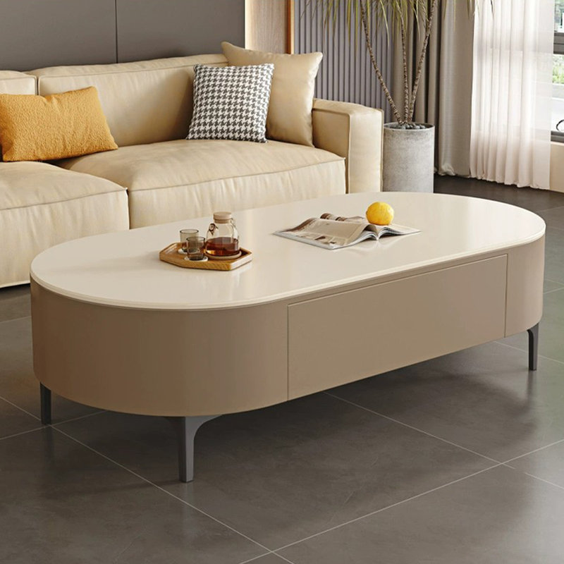 Modern simple elliptical rock table, 13.8" H x 47.2" L x 23.6" W, Dark Gray