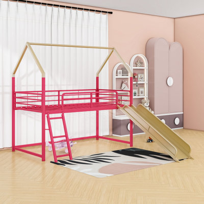 Ensemble de lit mezzanine en métal avec glissade et rideau