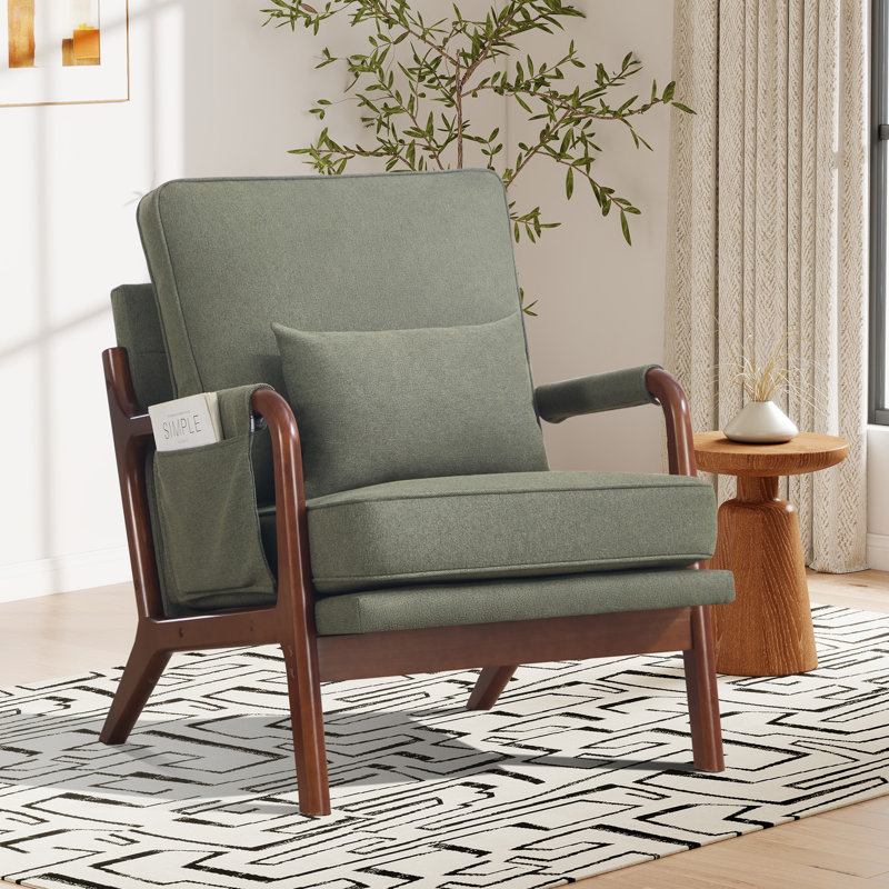 25.4'' Wide Contemporary Upholstered Solid Wood Accent Armchair With Side Storage Pocket, Green