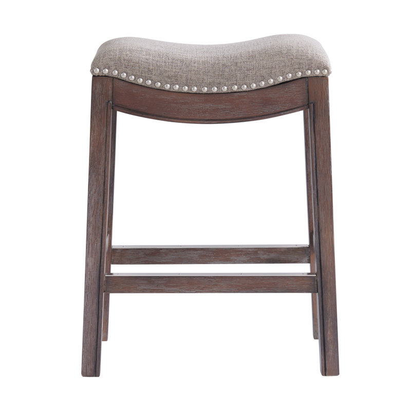 Tabouret de bar et de comptoir en bois d'hévéa Williston, 2, Similicuir taupe / cadre brun foncé