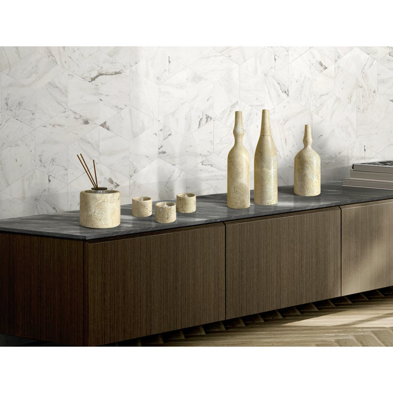 Ensemble d'accessoires de salon en marbre naturel beige jaune Glod, pierre naturelle, ensemble de luxe 7 pièces, marbre véritable, marbre véritable